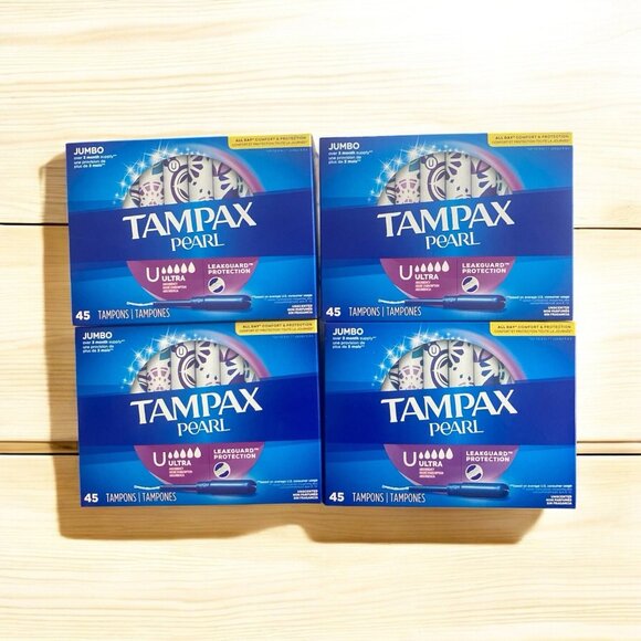 New Tampax Pearl ULTRA Absorbency LeakGuard Braid Tampon (45ct) Lot of 4 Boxes - Picture 1 of 5